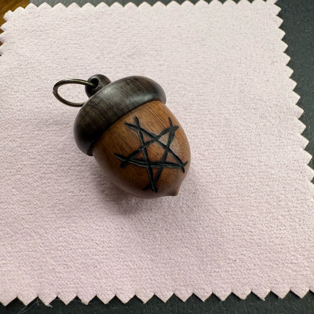 Wooden Acorn Pendant with Star Design